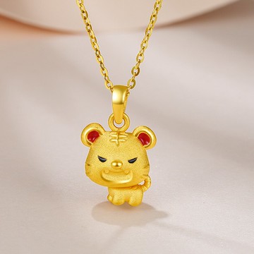黃銅鍍金十二生肖小金虎吊墜本命年烤漆奶萌小老虎項鏈新年禮物