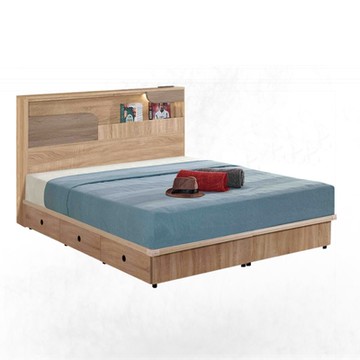 文創集 巴斯亞5尺雙人夜燈六抽床台組合(床頭片＋六抽床底＋不含床墊)-152x200x95cm免組