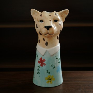 出口歐式大號款陶瓷手繪時尚豹子陶瓷花瓶 立體動物家居裝飾 藝術
