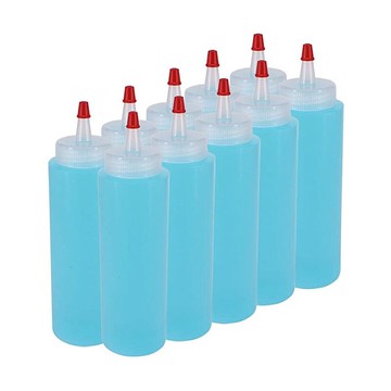 10 Packs of 8 Oz Plastic Squeeze Bottles with Red Tip Caps S