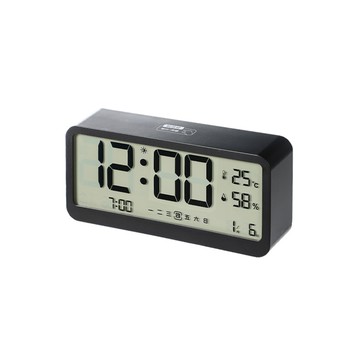 【日本霜山】多功能桌上型溫溼度電子鐘 (貪睡鬧鐘/夜光鬧鐘)-多色可選-黑