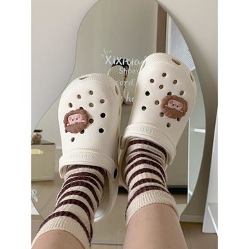 細細條 可愛小綿羊沙灘涼鞋男女夏戶外防滑足弓包頭eva情侶洞洞鞋