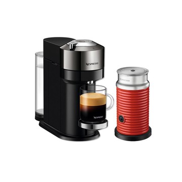 【Nespresso】臻選厚萃 Vertuo Next 尊爵款膠囊咖啡機 奢華銀+A3紅色奶泡機組合
