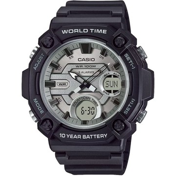 CASIO 卡西歐 10年電力 冒險精神 計時雙顯錶 手錶-黑x白 AEQ-120W-7AV