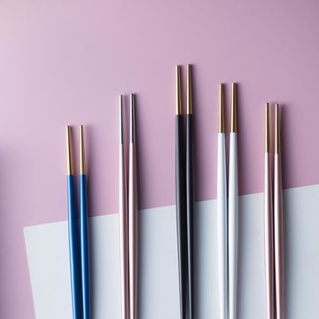 日式304不銹鋼筷子創意尖頭拼色壽司筷子家用餐具一雙裝