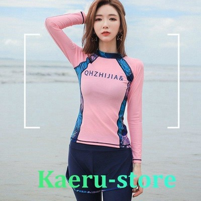 新商品 水着 4点 長袖 ラッシュガード 日焼け防止 ピンク ダイビングスーツ ビーチ スポーツ サーフィン 海 プール スポーツ水着 通販 Lineポイント最大get Lineショッピング