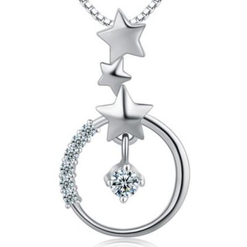 現貨+預購 925純銀項鍊鑲鑽吊墜-夜空浪漫時尚七夕情人節生日禮物女配件銀飾73am82【獨家進口】【米蘭精品】