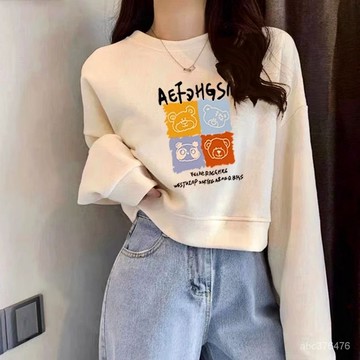 免運  小個子百搭! 四隻圖 春秋新款 衛衣女 長袖衛衣 顯瘦 慵懶風 時尚洋氣 大學T 短板長袖