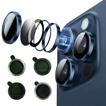 LANS 鑽石級 AR抗反射鏡頭玻璃保護貼 金屬CD鏡頭貼 適用 iPhone 15 Pro Max / 15 Pro - 官方原機色