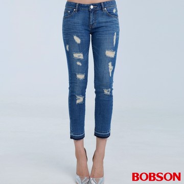 BOBSON 女款低腰八分牛仔破褲 221-53