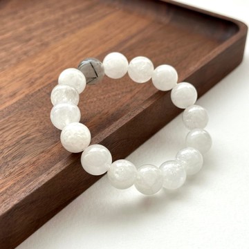 【黑白磁場守護石】白石黑髮晶手鏈 領導 創造力親和力 防小人