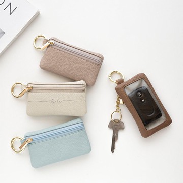附透明窗 頂部拉鍊 智慧鑰匙包 【 simple 刻字 】 莫蘭迪色系 鑰匙包 禮物 HE34U