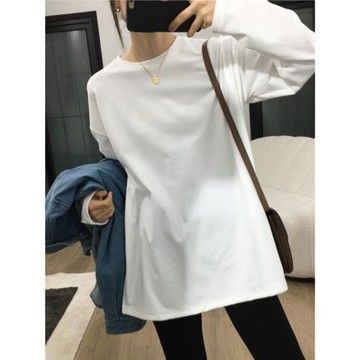 (免運)2025秋冬新款女裝白色長袖T恤疊穿簡約新疆棉寬松上衣圓領打底衫