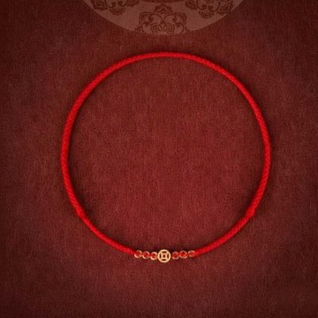 【水星記】極細錢多多金幣招財編織紅色手繩(93025)