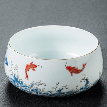 青花瓷茶洗大號陶瓷描金杯洗筆洗水盂手工功夫茶具配件