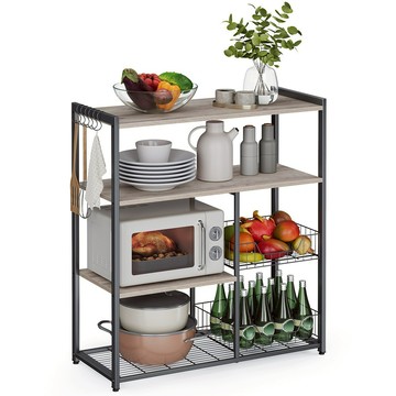 hoi!VASAGLE 工業風多功能廚房層架-格雷灰 KKS096B02