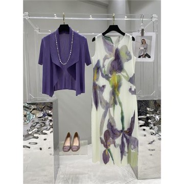 (免運)錦妃媽媽春裝夏裝中老年褶皺大碼女裝端莊大氣裙子氣質連衣裙套裝