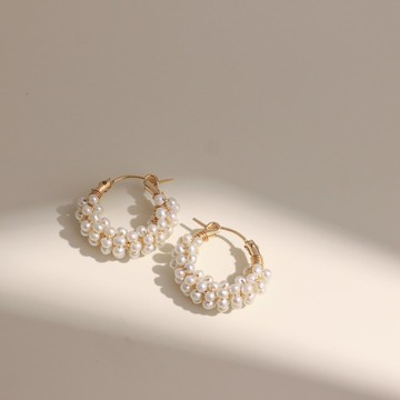 【典雅白】淡水珍珠 14kgf 大圈耳扣耳環 客制化