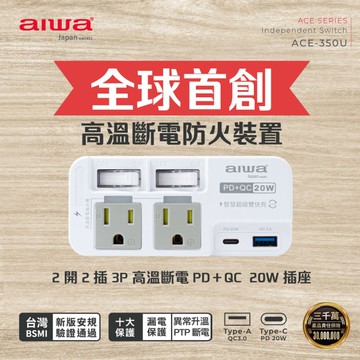 AIWA愛華 PD+QC20W壁插(2開2插) ACE-350U 贈 日本原裝 東麗月曆布