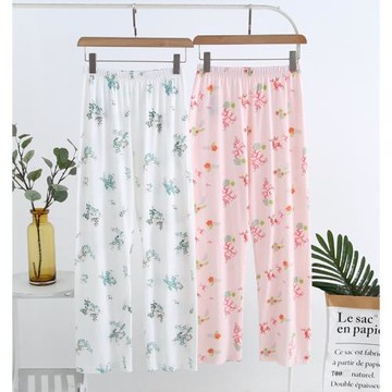 AB內衣夏季新品純棉印花家居褲薄款長褲透氣柔軟寬松休閑女士睡褲