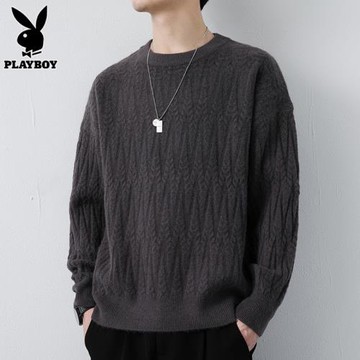 花花公子圓領毛衣男士打底毛線衣春季潮牌寬松上衣服休閑針織衫男
