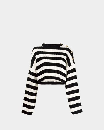 BALMAIN OVERSIZED 肩飾釦條紋短版針織衫 - 38