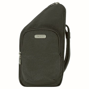 《TRAVELON》3層直式防盜斜背包-灰-- 側背包 斜背包 背帶包 防割防搶