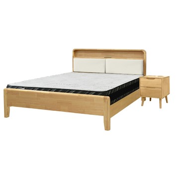 IHouse-北歐實木 雙人5尺床組 3件組(907床台+石墨烯捲床+床頭櫃)原木色