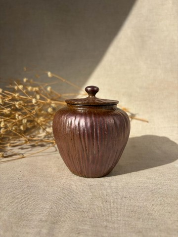 柴燒木紋小茶罐-E