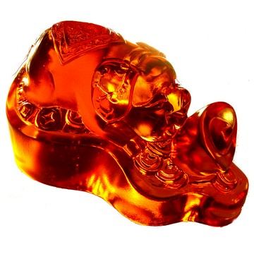 開元琉璃 開運陶源 招財琥珀元寶福祿豬 元寶 + 葫蘆 + 金豬  琥珀色  9 x 5.5 x 5cm