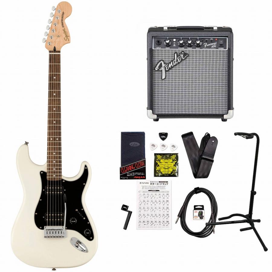 Squier by Fender   Affinity Series Stratocaster HH Laurel FB Black Pickguard Olympic White FenderFrontman10Gアンプ付属 初心者セット