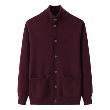 鄂爾多斯市產純羊絨衫男開衫半高立領加厚保暖毛衣外套外穿E3048