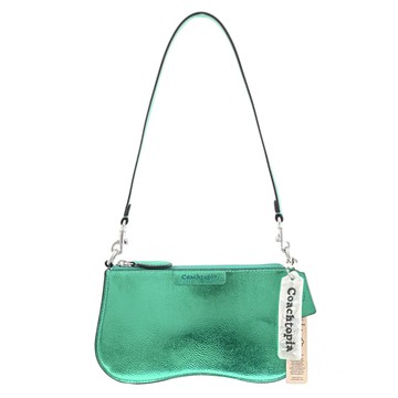 COACH CU873 Coachtopia 品牌烙印LOGO波浪單肩/小提包.金屬綠