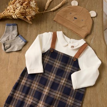 PIPPY童趣小熊帽吊帶褲3件組禮盒 藍