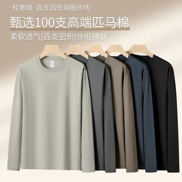 100支絲光匹馬棉高端長袖t恤男士2025秋冬新款保暖內搭打底衫上衣鑫弘-衣錦男裝