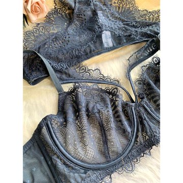 小芬超薄文胸大胸顯小性感透明套裝有鋼圈內衣蕾絲女薄款大碼夏季