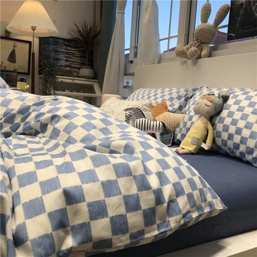 【新店特惠】 INS棋盤格磨毛床單組 四件組 三件組 單人雙人加大特大兩用床組 床單被套枕頭套床包 保潔墊舒柔棉裸睡
