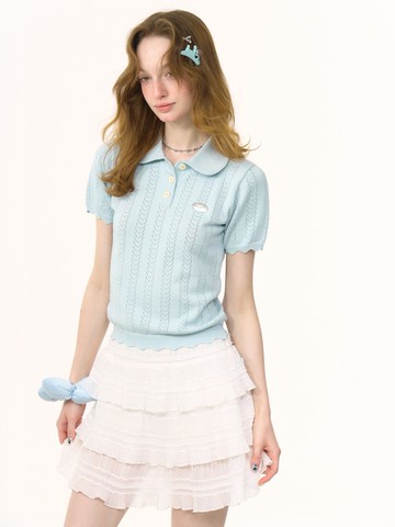 ziziFei夏美式復古設計感學院風顯瘦上衣polo娃娃領針織短袖t恤女