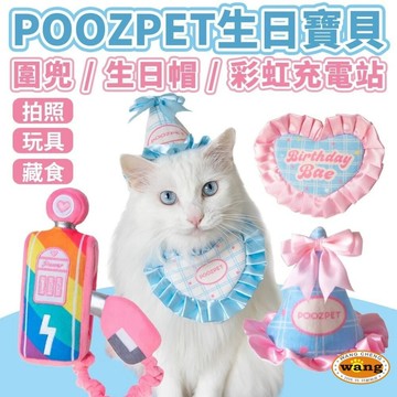 POOZPET 生日寶貝圍兜 生日帽 / 彩虹充電站｜寵物玩具 寵物慶生 生日快樂 慶生道具 藏食玩具 寵物益智玩具=白