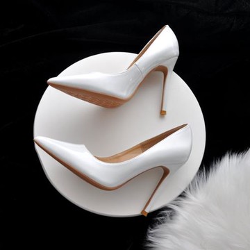 法式氣質秋款高跟單鞋女細跟漆皮性感尖頭白色高跟鞋女2025年新款