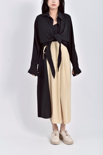 (M) hanu yi fang拼色黑色洋裝