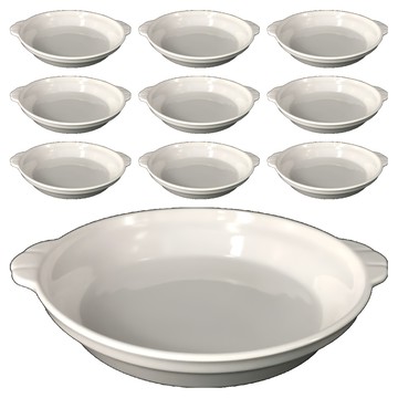 大同磁器 TATUNG 雙耳圓型烤皿7吋 - 陶瓷烤盤 焗烤盤  10個  白色