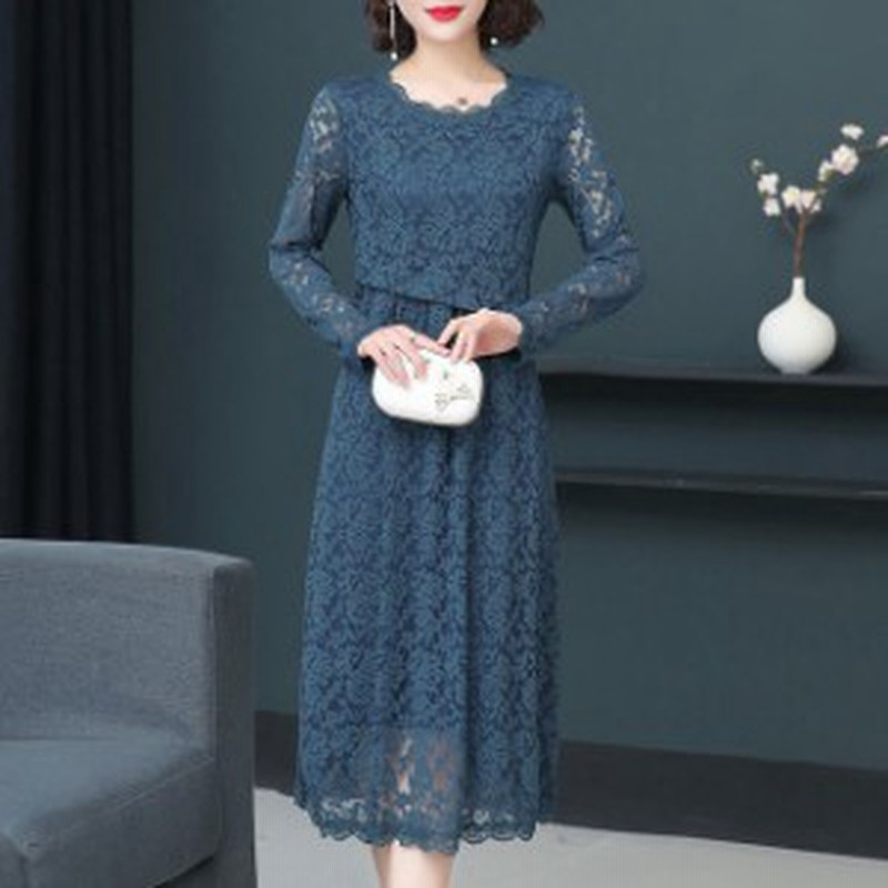 長袖 ラウンドネック シースルー 透け感 ワンピース トップス レースワンピースドレス ワンピース 結婚式 総レース 花柄 レース ひざ丈 通販 Lineポイント最大get Lineショッピング