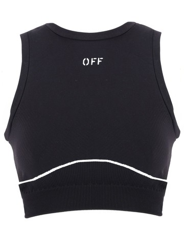 off-white sleeveless top with logo