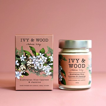 澳洲藍絲柏與茉莉香氛蠟燭 -【IVY&WOOD】天然手作香氛-母親節-現貨直出