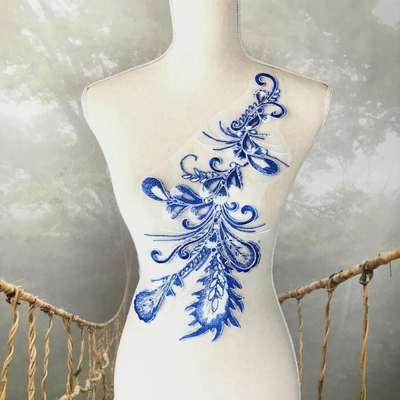 モチーフレース チュールモチーフ ブルー フェザー模様 羽根 衣装 ダンス衣装 装飾 レオタード バトンモチーフ フィギアスケート 社交ダンス バレエ 衣装 新体操 通販 Lineポイント最大get Lineショッピング