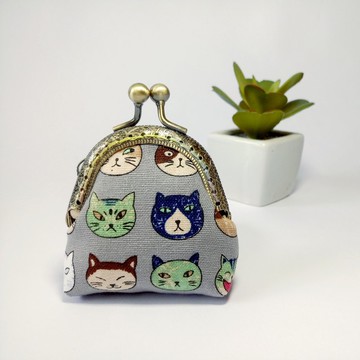 【小花貓-灰】迷你口金包 零錢包