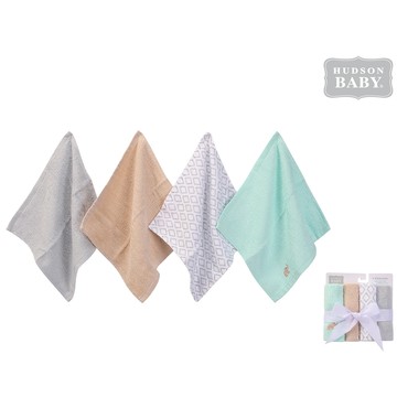 美國 Luvable Friends - 甜蜜寶貝100%純棉多功能嬰幼兒小方巾/洗澡巾/擦嘴巾4入組_25*25cm-調皮棕象