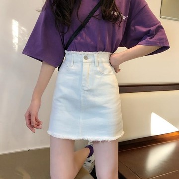 SY牛仔半身裙夏新款牛仔短裙女韓版大碼胖MM百搭學院風高腰顯瘦A字裙半身裙