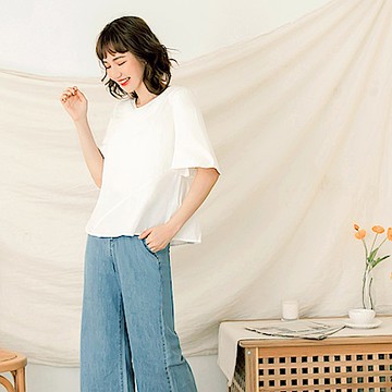 高含棉五分荷葉傘袖傘襬短袖上衣-OB大尺碼
